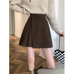 胖妹妹大碼毛呢百褶短裙不規則小衆梨形身材秋季新款呢子半身裙女