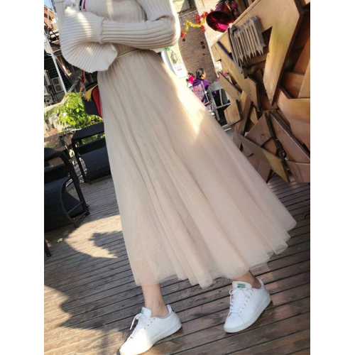 2026新款春季白色紗裙女半身裙長款優質垂感網紗裙子春秋半身長裙
