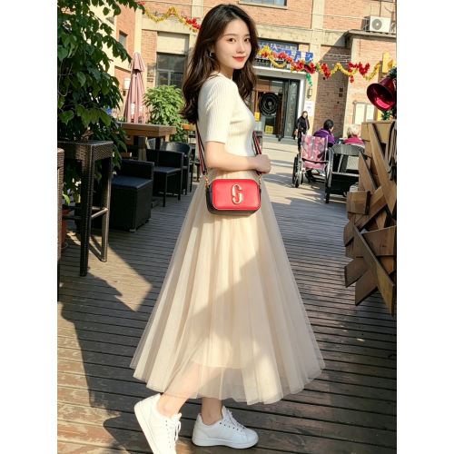2026新款春夏白色紗裙女半身裙長款優質垂感網紗裙子春秋半身長裙
