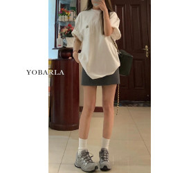 深灰色西裝短裙女高腰夏季新款大碼胖mm顯瘦小個子a字包臀半身裙