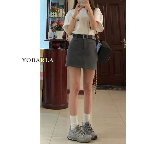 深灰色西裝短裙女高腰夏季新款大碼胖mm顯瘦小個子a字包臀半身裙 深灰色西裝短裙女高腰夏季新款大碼胖mm顯瘦小個子a字包臀半身裙