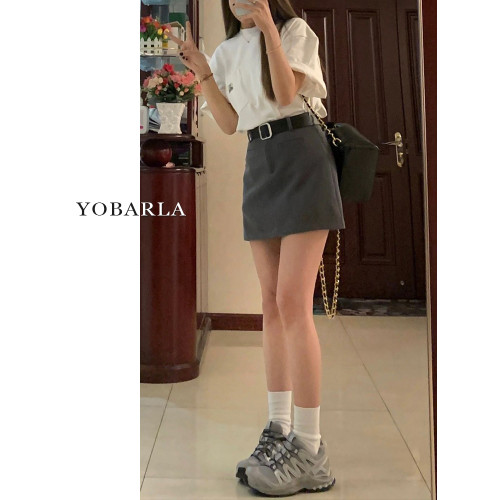 深灰色西裝短裙女高腰夏季新款大碼胖mm顯瘦小個子a字包臀半身裙 深灰色西裝短裙女高腰夏季新款大碼胖mm顯瘦小個子a字包臀半身裙