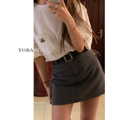 深灰色西裝短裙女高腰夏季新款大碼胖mm顯瘦小個子a字包臀半身裙 深灰色西裝短裙女高腰夏季新款大碼胖mm顯瘦小個子a字包臀半身裙