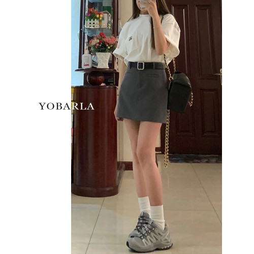 深灰色西裝短裙女高腰夏季新款大碼胖mm顯瘦小個子a字包臀半身裙 深灰色西裝短裙女高腰夏季新款大碼胖mm顯瘦小個子a字包臀半身裙