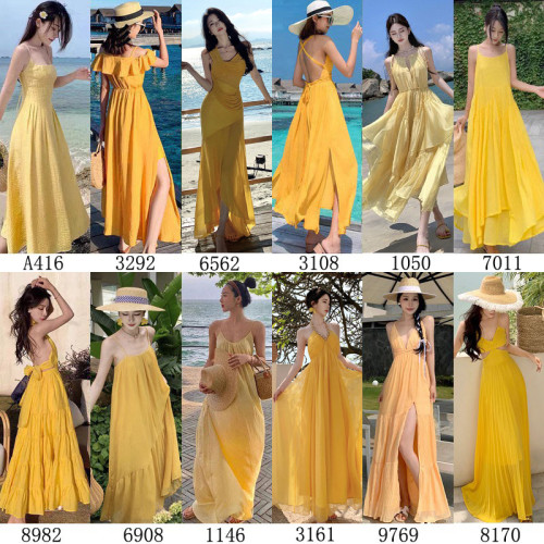 夏季新款巴厘島海邊度假黃色沙灘裙女復古顯瘦韓版連衣裙超仙長裙