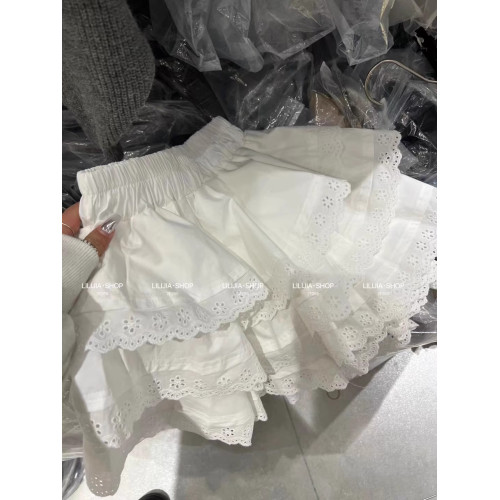 韓國東大門秋季新款甜美層層蕾絲花邊蛋糕裙女高腰半身裙白色短裙