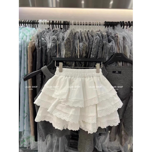 韓國東大門秋季新款甜美層層蕾絲花邊蛋糕裙女高腰半身裙白色短裙