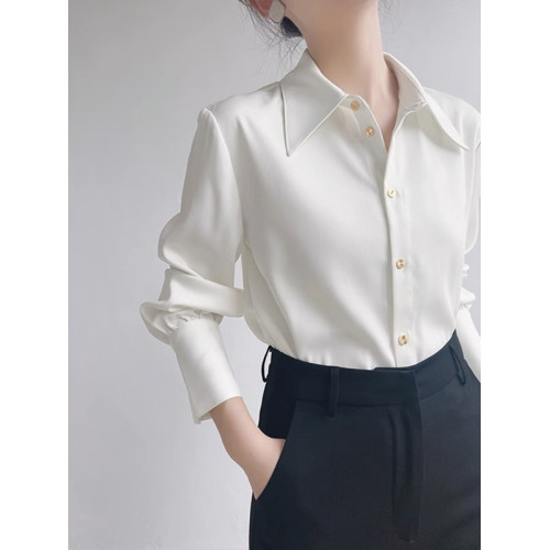 法式高級感白襯衫女秋季新款氣質通勤職業襯衣設計感小衆長袖上衣