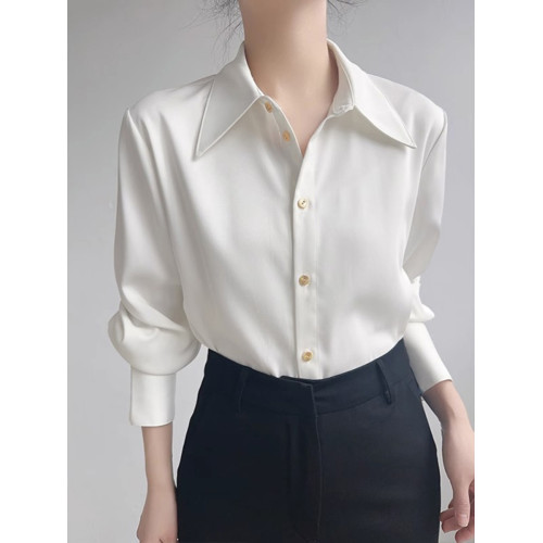 法式高級感白襯衫女秋季新款氣質通勤職業襯衣設計感小衆長袖上衣