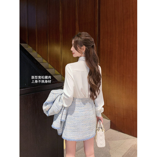 島歌夫人法式白色蝴蝶結襯衫女春秋長袖設計感小衆襯衣高級感上衣