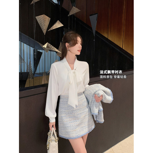 島歌夫人法式白色蝴蝶結襯衫女春秋長袖設計感小衆襯衣高級感上衣