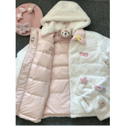 原創可愛kt貓加厚粉色外套國標白鴨絨雙面羽絨服女毛絨絨連帽開衫