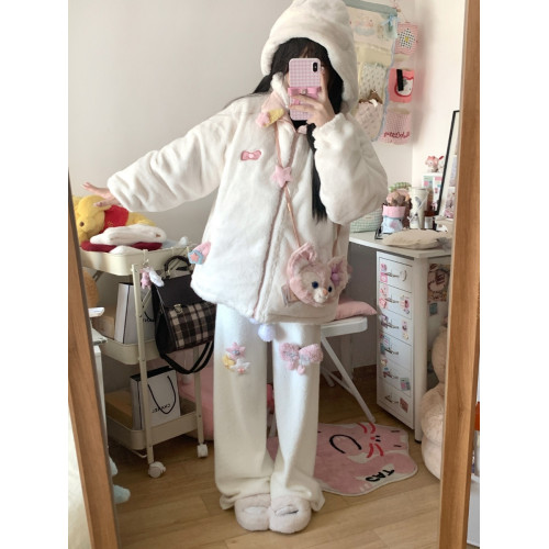 原創可愛kt貓加厚粉色外套國標白鴨絨雙面羽絨服女毛絨絨連帽開衫 原創可愛kt貓加厚粉色外套國標白鴨絨雙面羽絨服女毛絨絨連帽開衫