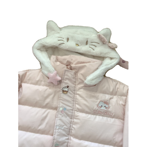 原創可愛kt貓加厚粉色外套國標白鴨絨雙面羽絨服女毛絨絨連帽開衫 原創可愛kt貓加厚粉色外套國標白鴨絨雙面羽絨服女毛絨絨連帽開衫