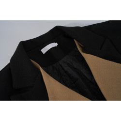 拼色設計感加厚毛呢西裝外套女冬季保暖防風高級感寬松呢子大衣潮