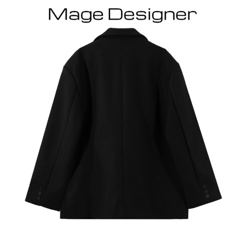 拼色設計感加厚毛呢西裝外套女冬季保暖防風高級感寬松呢子大衣潮 拼色設計感加厚毛呢西裝外套女冬季保暖防風高級感寬松呢子大衣潮