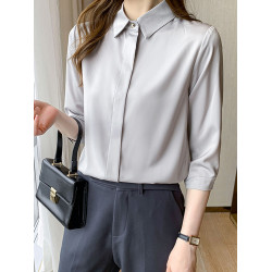 高級緞面襯衫女長袖春秋職業正裝設計感精緻軟糯垂順抗皺氣質上衣