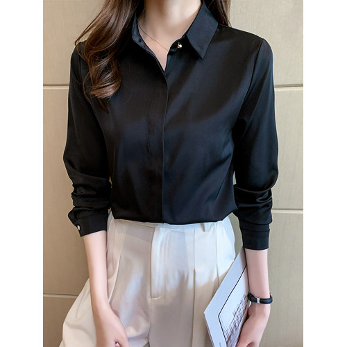 高級緞面襯衫女長袖春秋職業正裝設計感精緻軟糯垂順抗皺氣質上衣