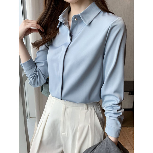 高級緞面襯衫女長袖春秋職業正裝設計感精緻軟糯垂順抗皺氣質上衣