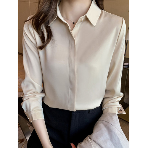 高級緞面襯衫女長袖春秋職業正裝設計感精緻軟糯垂順抗皺氣質上衣