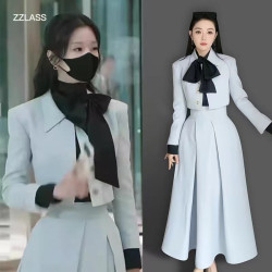 西裝外套蝴蝶結襯衣半身裙夏娃明星同款小香風莫蘭迪色西服套裝