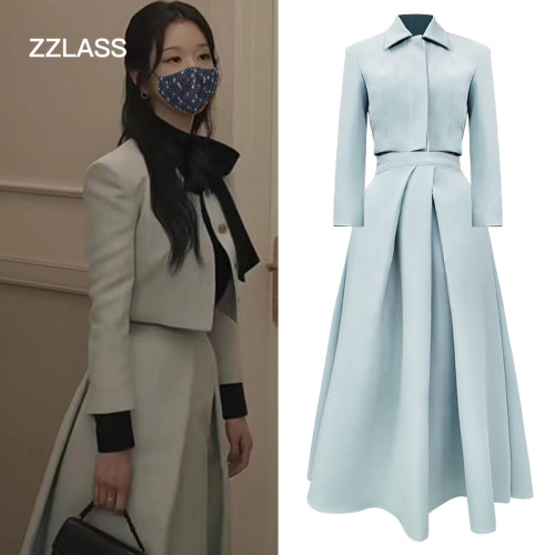 西裝外套蝴蝶結襯衣半身裙夏娃明星同款小香風莫蘭迪色西服套裝 西裝外套蝴蝶結襯衣半身裙夏娃明星同款小香風莫蘭迪色西服套裝