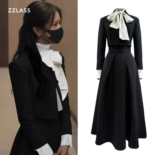 西裝外套蝴蝶結襯衣半身裙夏娃明星同款小香風莫蘭迪色西服套裝 西裝外套蝴蝶結襯衣半身裙夏娃明星同款小香風莫蘭迪色西服套裝