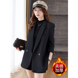 2025新款春秋黑色西裝外套女高級感寬松休閒小個子西服秋冬棉加厚