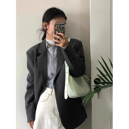 高級感灰色西裝外套女春秋2025新款韓系寬松休閒氣質小西服早秋裝 高級感灰色西裝外套女春秋2025新款韓系寬松休閒氣質小西服早秋裝