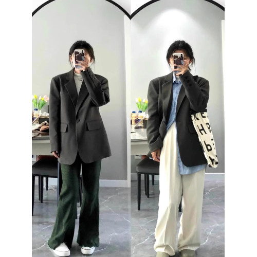高級感灰色西裝外套女春秋2025新款韓系寬松休閒氣質小西服早秋裝 高級感灰色西裝外套女春秋2025新款韓系寬松休閒氣質小西服早秋裝
