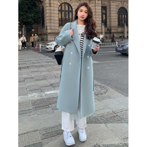 藍色雙面絨呢大衣2024秋冬季新款韓版寬松中長款系帶毛呢外套女 藍色雙面絨呢大衣2024秋冬季新款韓版寬松中長款系帶毛呢外套女