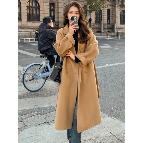 藍色雙面絨呢大衣2024秋冬季新款韓版寬松中長款系帶毛呢外套女 藍色雙面絨呢大衣2024秋冬季新款韓版寬松中長款系帶毛呢外套女