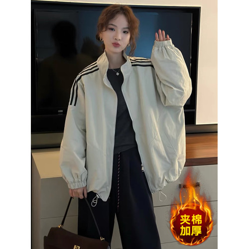 歐貨慵懶風條紋拼接撞色棉服外套女新款立領時尚加厚保暖休閒棉衣 歐貨慵懶風條紋拼接撞色棉服外套女新款立領時尚加厚保暖休閒棉衣