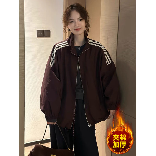 歐貨慵懶風條紋拼接撞色棉服外套女新款立領時尚加厚保暖休閒棉衣 歐貨慵懶風條紋拼接撞色棉服外套女新款立領時尚加厚保暖休閒棉衣