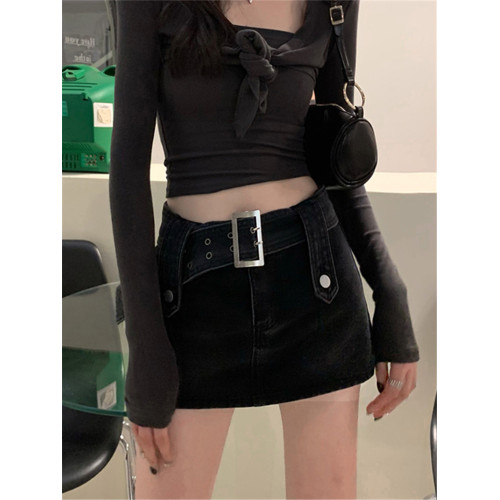 黑色牛仔半身裙女胖mm春夏高腰辣妹超短裙A字大碼包臀裙裙褲裙子 黑色牛仔半身裙女胖mm春夏高腰辣妹超短裙A字大碼包臀裙裙褲裙子