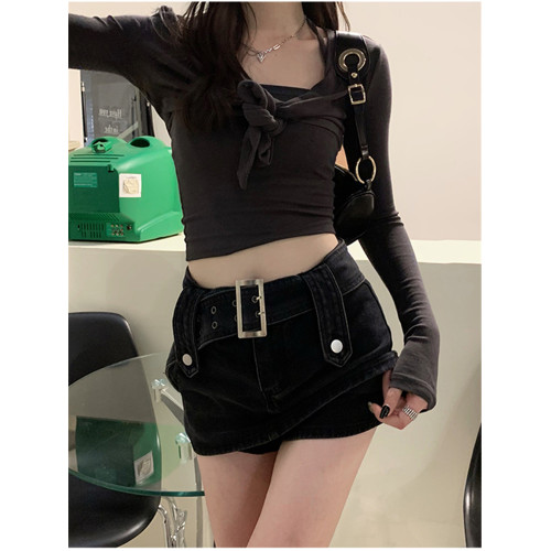 黑色牛仔半身裙女胖mm春夏高腰辣妹超短裙A字大碼包臀裙裙褲裙子 黑色牛仔半身裙女胖mm春夏高腰辣妹超短裙A字大碼包臀裙裙褲裙子