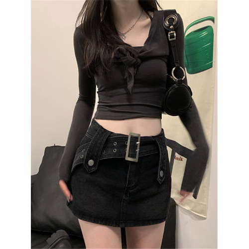 黑色牛仔半身裙女胖mm春夏高腰辣妹超短裙A字大碼包臀裙裙褲裙子 黑色牛仔半身裙女胖mm春夏高腰辣妹超短裙A字大碼包臀裙裙褲裙子