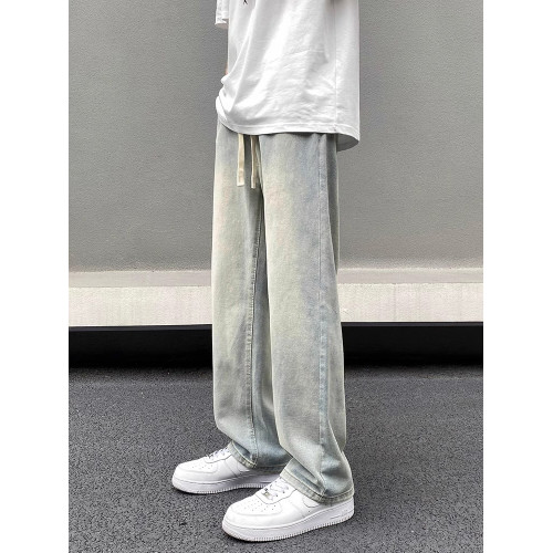 美式黃泥牛仔褲男士秋季冬秋潮牌高街直筒寬松做舊休閒濶腿長褲子 美式黃泥牛仔褲男士秋季冬秋潮牌高街直筒寬松做舊休閒濶腿長褲子