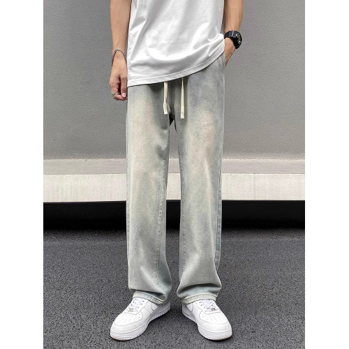 美式黃泥牛仔褲男士秋季冬秋潮牌高街直筒寬松做舊休閒濶腿長褲子 美式黃泥牛仔褲男士秋季冬秋潮牌高街直筒寬松做舊休閒濶腿長褲子