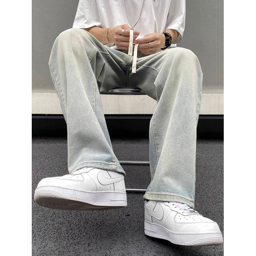 美式黃泥牛仔褲男士秋季冬秋潮牌高街直筒寬松做舊休閒濶腿長褲子 美式黃泥牛仔褲男士秋季冬秋潮牌高街直筒寬松做舊休閒濶腿長褲子