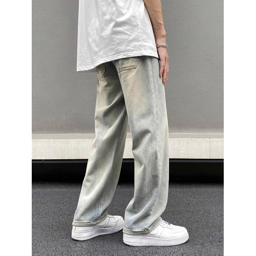 美式黃泥牛仔褲男士秋季冬秋潮牌高街直筒寬松做舊休閒濶腿長褲子 美式黃泥牛仔褲男士秋季冬秋潮牌高街直筒寬松做舊休閒濶腿長褲子