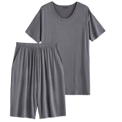 夏季男超肥加大碼寬松短袖五分褲休閒居家運動套裝薄款莫代爾爸爸