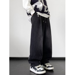 日系復古系繩牛仔褲男潮牌寬松高街濶腿褲男生褲子松緊腰哈倫長褲