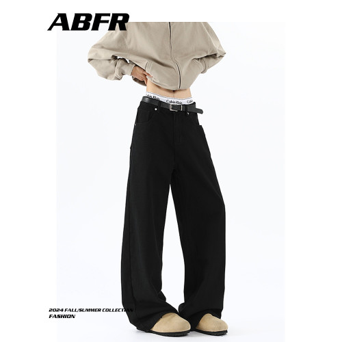 ABFR美式白色牛仔褲男秋季潮牌cleanfit高街復古寬松直筒濶腿褲子