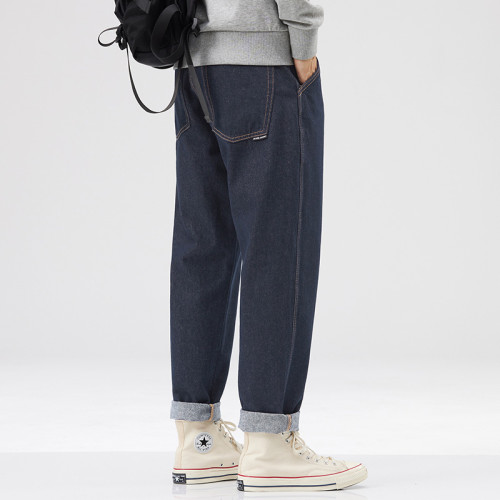 hansca深藍色錐形牛仔褲潮牌復古2025秋冬季美式寬松直筒加絨長褲 hansca深藍色錐形牛仔褲潮牌復古2025秋冬季美式寬松直筒加絨長褲