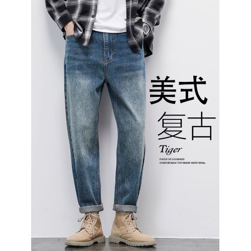 秋冬季加絨2025新款美式復古牛仔褲男士寬松水洗男生潮牌直筒長褲