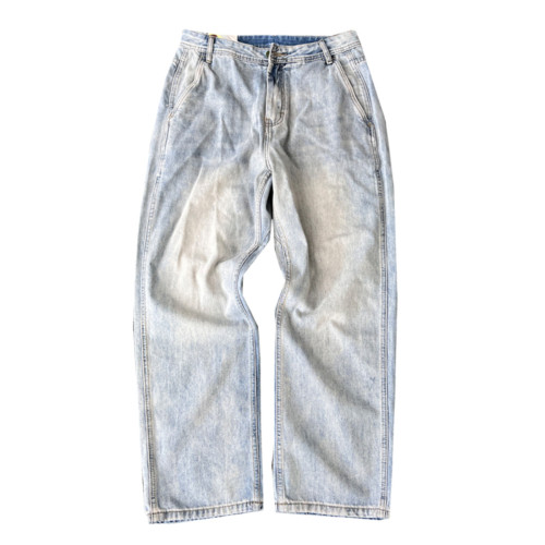 春秋季美式休閒痞帥復古懷舊淺藍色牛仔褲男直筒寬松百搭濶腿褲子 春秋季美式休閒痞帥復古懷舊淺藍色牛仔褲男直筒寬松百搭濶腿褲子