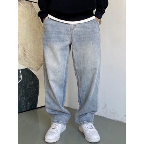 春秋季美式休閒痞帥復古懷舊淺藍色牛仔褲男直筒寬松百搭濶腿褲子 春秋季美式休閒痞帥復古懷舊淺藍色牛仔褲男直筒寬松百搭濶腿褲子