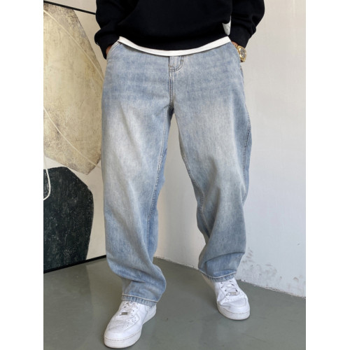 春秋季美式休閒痞帥復古懷舊淺藍色牛仔褲男直筒寬松百搭濶腿褲子 春秋季美式休閒痞帥復古懷舊淺藍色牛仔褲男直筒寬松百搭濶腿褲子