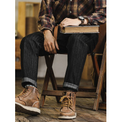 高級感休閒長褲男士寬松阿美哢嘰牛仔褲男款雅痞英倫復古條紋褲子